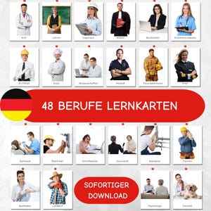 Berufe Blitzkarten 48er Set | Montessori Drei-Teilige Lernkarten | Kindergarten Berufsbildkarten | Druckbare PDF Sofortdownload