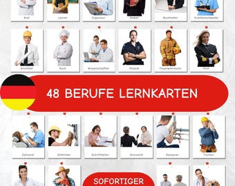 Berufe Blitzkarten 48er Set | Montessori Drei-Teilige Lernkarten | Kindergarten Berufsbildkarten | Druckbare PDF-Sofortdownload