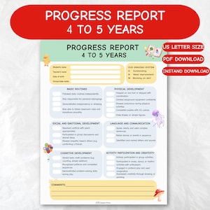 Relatório de progresso de 4 a 5 anos | Boletim | Relatório de progresso | Relatório de cuidados infantis | Relatório de progresso | Relatório de progresso da creche | Formulários da creche