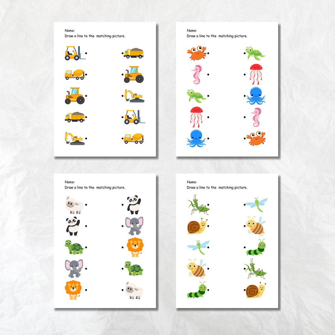 Matching Worksheets Printable Preschool Activity PDF - Etsy