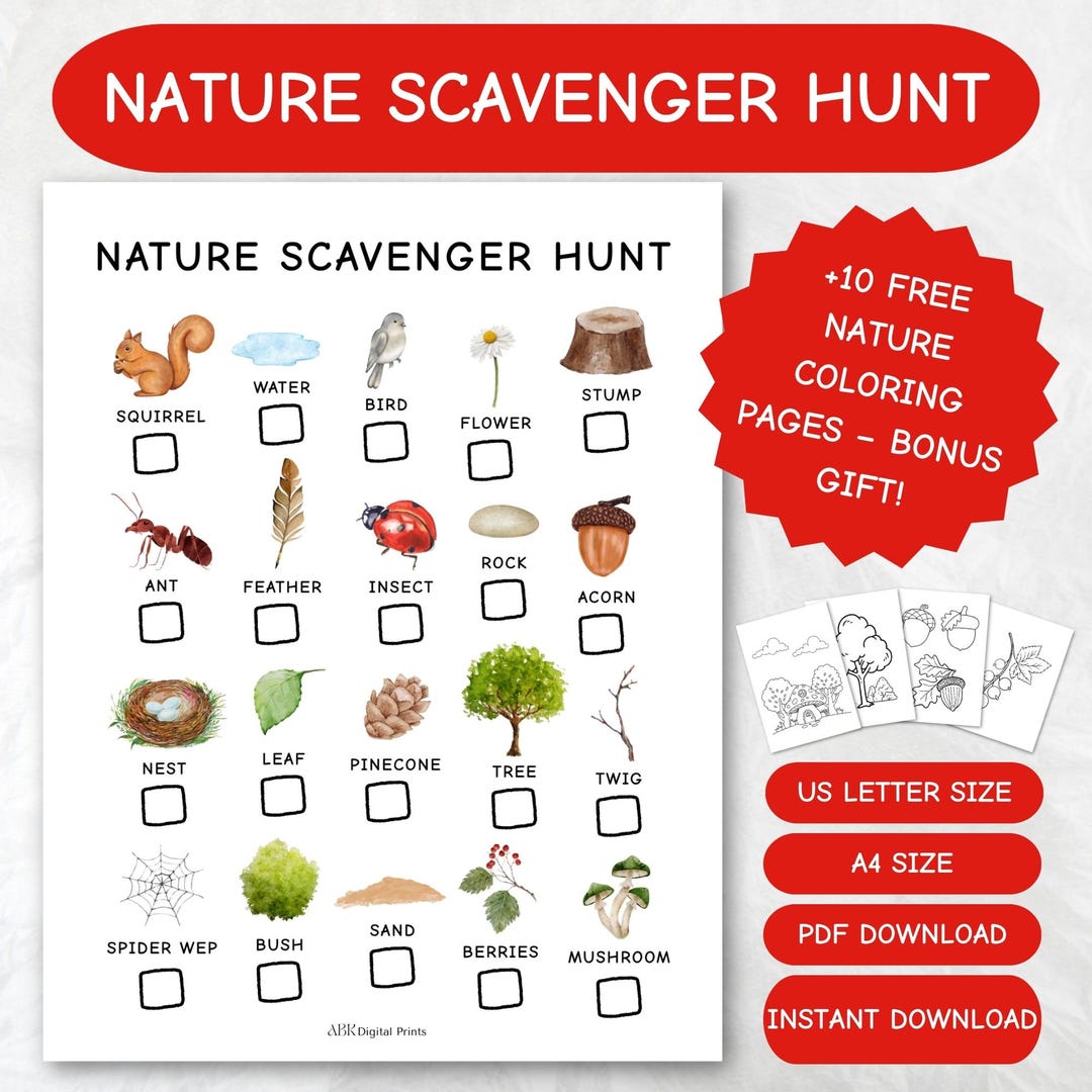 Nature Scavenger Hunt for Kids: Outdoor Activity Printables (PDF ...