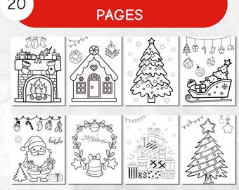 20 pagine da colorare di Natale per bambini – Schede di attività per le vacanze stampabili – PDF scaricabile immediatamente