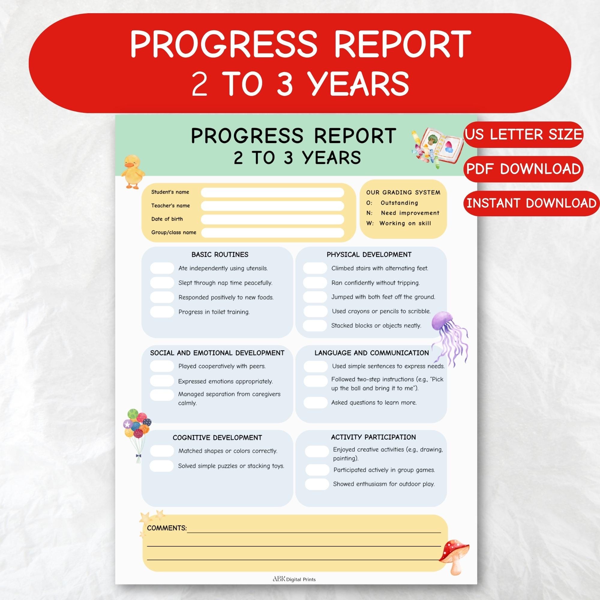 Daycare Progress Report: 2-3 Year Olds, Digital Download (PDF) - Etsy