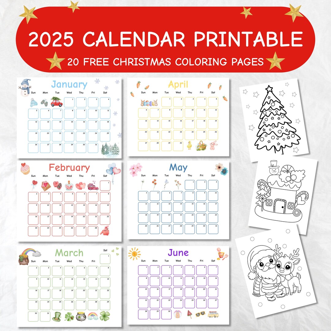 2025 Kids Calendar Printable, Kids Calendar 2025 Printable, Academic
