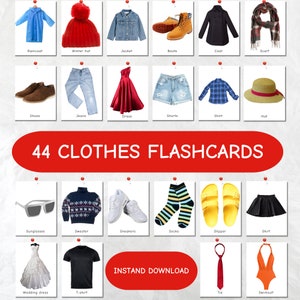 44 KLEDING (echte foto's), nomenclatuur Montessorikaarten Educatieve kaarten Woordenschat kleding Digitale pdf-afdrukken