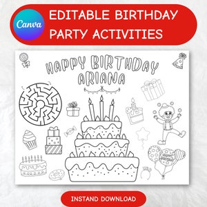 Birthday Coloring Page for Kids - Fun & Creative Birthday Party Activity -Printable Coloring Sheet - Birthday Party Favor - Digital Download