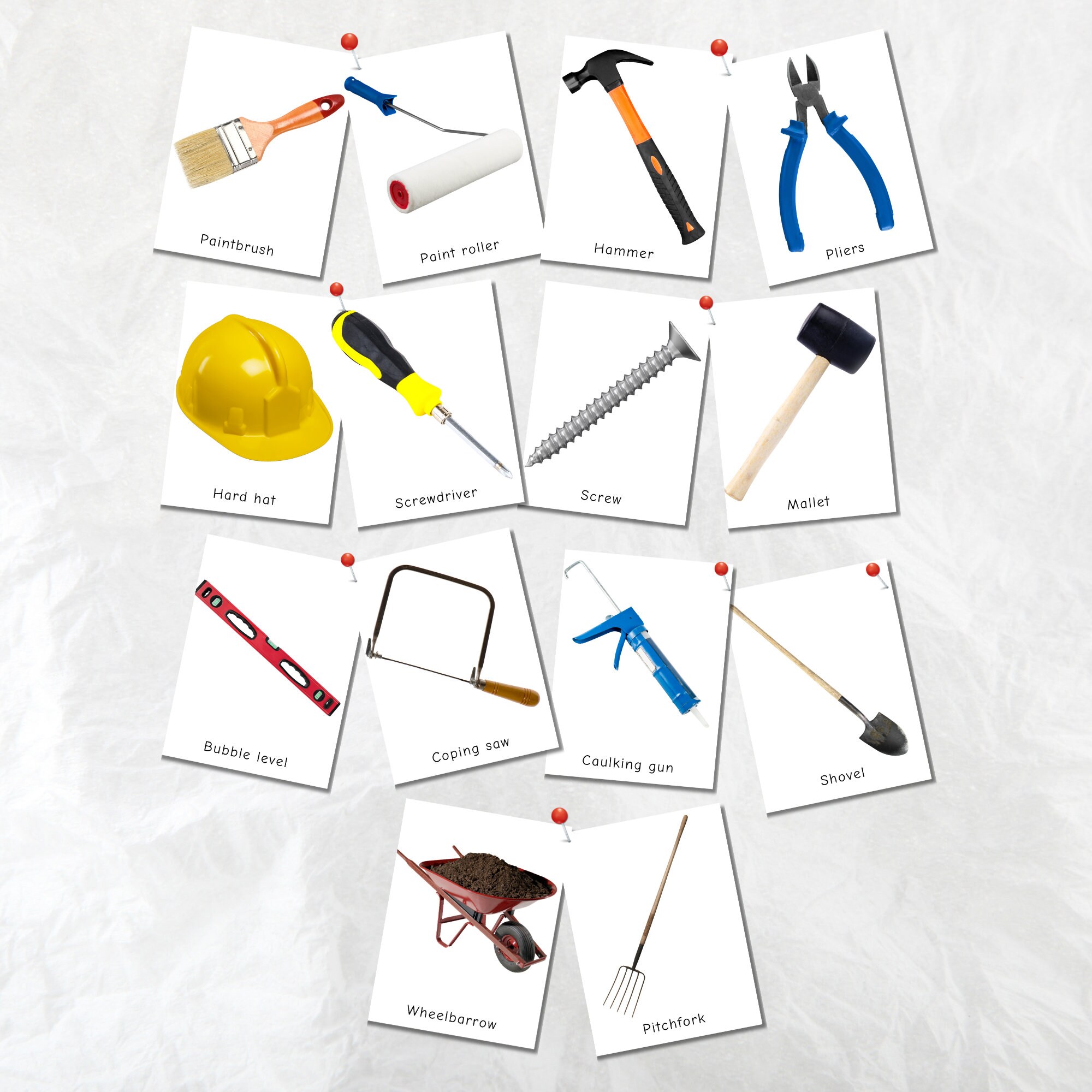 Tools Flashcards for Kids | Printable 3-part Montessori Cards | PDF PNG ...