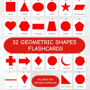 32 Tarjetas didácticas de formas geométricas, Tarjetas didácticas de formas 2D, Tarjetas didácticas educativas para geometría, Tarjetas didácticas de geometría, Formas de aprendizaje con tarjetas didácticas