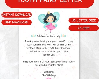 Carta imprimible del Hada de los Dientes: Nota de recuerdo para niños (Descarga en PDF)