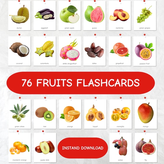 Fruits Flashcards: Montessori Learning Cards (digital Download) - Etsy