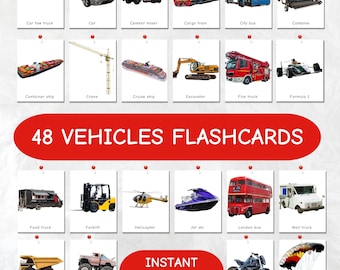Vehicles Flashcards | Montessori 3-Part Printable Cards | Transportation Learning for Toddlers & Preschool | Instant Download PDF