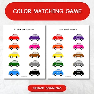 Color Matching Game for Toddlers | Educational Printable PDF & PNG | Preschool Learning Activity | Instant Download Car Color Match