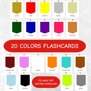 Flashcards de 20 CORES, conjunto educacional de cores Montessori, cartões flash coloridos educacionais, cartões de reconhecimento de cores para crianças