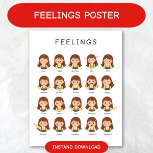 Póster de SENTIMIENTOS, póster de emociones, pósteres educativos, póster Montessori, decoración del aula, decoración de la sala de juegos para niños pequeños, impresiones de educación en el hogar