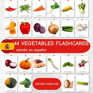 44 ESPAGNOL Cartes-éclair sur les légumes, préscolaire, activité à imprimer. Montessori, Cartes mémoire imprimables d'apprentissage, Cartes mémoire imprimables PDF-PNG