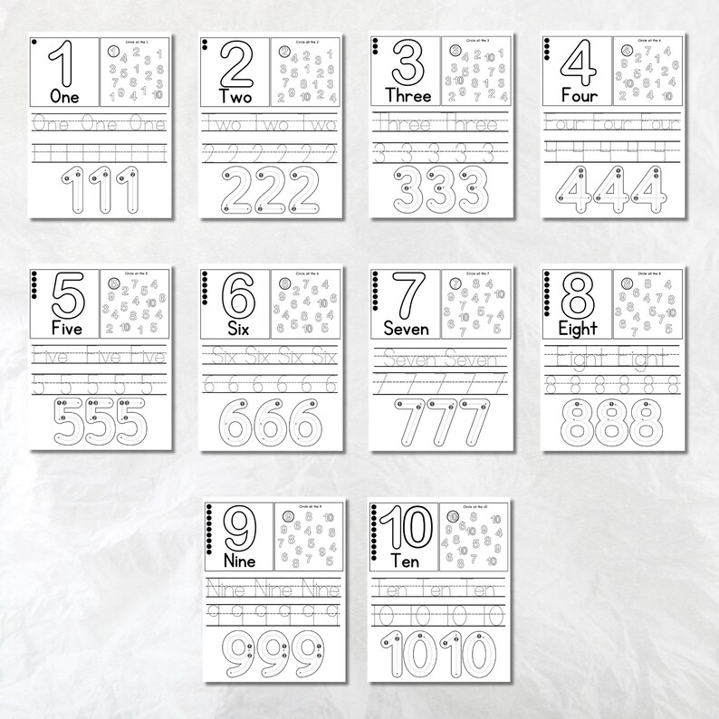 Number Tracing 1-10 Worksheets: Preschool Handwriting Practice (digital ...