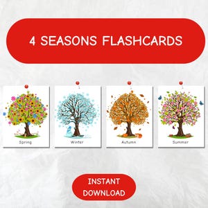 Seasons Flashcards PDF | Montessori 3-Part Cards | Vocabulary Cards for Kids | Educational Printable