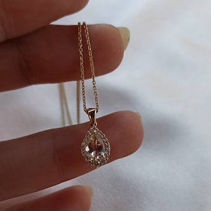 drop necklace, diamond necklace, 14k gold, morganite necklace, morganite diamond necklace, yellow necklace