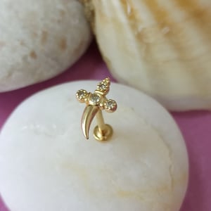 piercing, blade piercing, sword piercing, diamond piercing, 14 k Gold, yellow piercing, solid gold