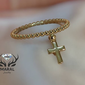 cross ring, dangle ring, luck ring, love ring, 14 k solid ring