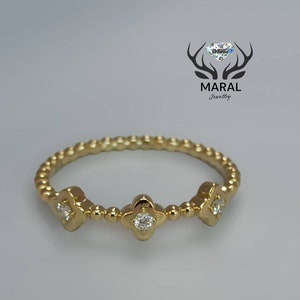 clover ring , diamond ring, flower ring ,Gold ring ,14k solid gold ,stackable ring