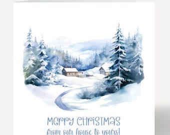 Personalised Blue Snowman Scene Christmas Card 916