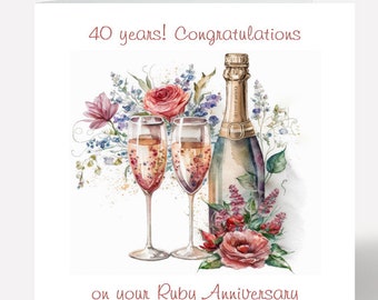 Ruby Anniversary Card, Watercolour Card, Personalised Card, any name or relative or blank