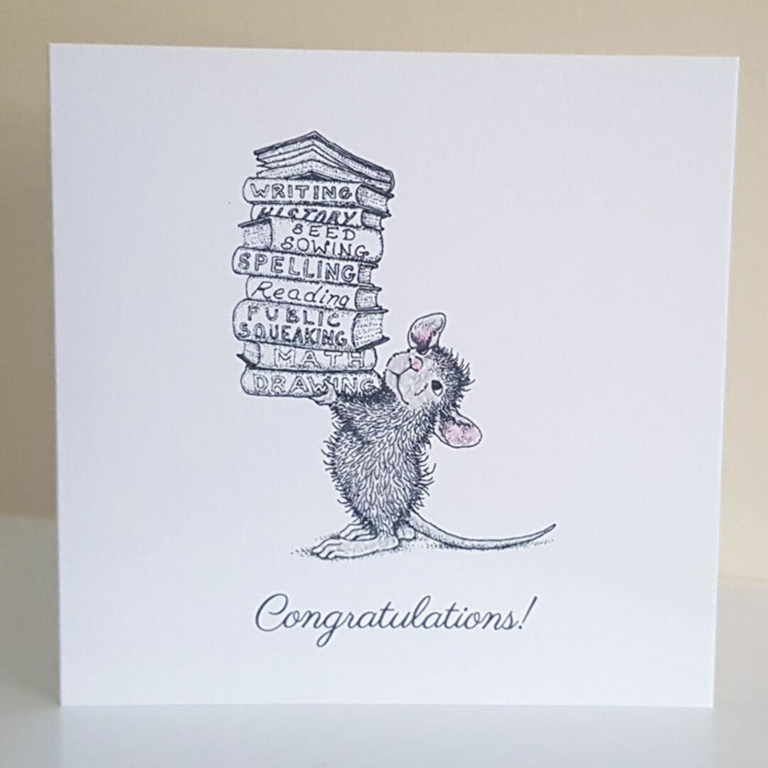 Book Mice Congratulations Card, Personalised Card, Friend, Daughter ...