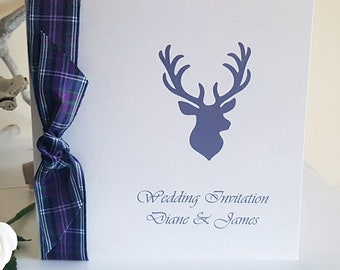 Stags Head Scottish Tartan Wedding Invitation 840