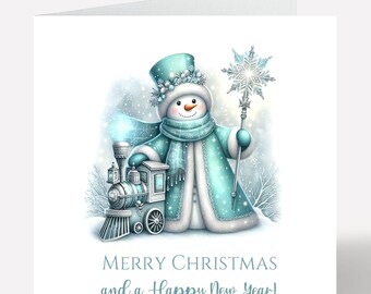 Personalised Blue Snowman Christmas Card 920