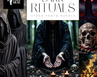 Dark Rituals Stock Photo Bundle. Occult, pentagram, shadow work, gothic, magic, esoteric, witch, altar, spell, pagan, tarot, mystic, sacred