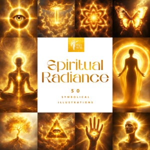 Spiritual Radiance Symbolical Illustrations. Clipart, energy healing, instagram, meditation symbols, divine energy art, stock photo, sacred