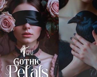Gothic Petals. Stock Photo Bundle | dark feminine, victorian style, shadow work, tarot branding, witch aesthetic, roses thorns, vintage
