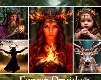 Forest Druids Pagan Stock Photo Bundle | forest witch, mystical, celtic, nature magic, oracle deck photos, fantasy, woodland, child, baby