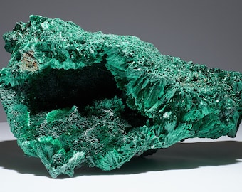 7.29 LB, 9.84 Inches Cabinet Museum Geode Chatoyant Fibrous Malachite Specimen ( The CAVE )