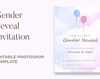 Plantilla de invitación de revelación de género - Carta de Photoshop editable