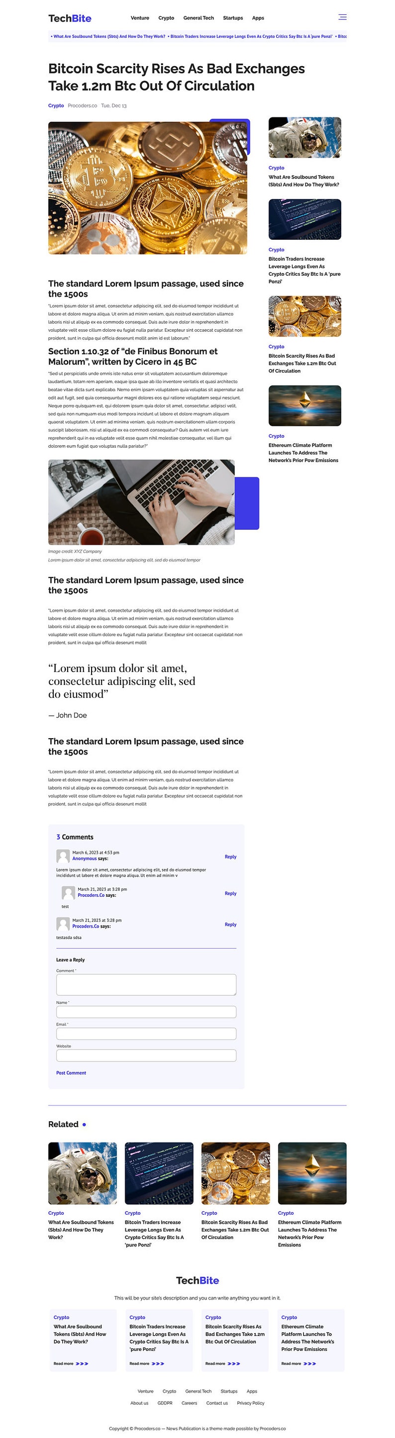 Puede incluir: Una publicaci&oacute;n de blog sobre la escasez de Bitcoin, con una foto de una pila de monedas de oro, incluyendo Bitcoin, Ethereum y Ripple. El art&iacute;culo analiza c&oacute;mo los malos intercambios est&aacute;n sacando Bitcoin de circulaci&oacute;n.