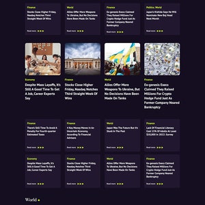 Puede incluir: Un sitio web oscuro con un tema de publicaci&oacute;n de noticias. El sitio web presenta art&iacute;culos sobre finanzas, econom&iacute;a, pol&iacute;tica y noticias del mundo. El sitio web tiene un fondo oscuro con texto verde brillante y un icono de flecha verde brillante. El sitio web presenta una foto de un templo japon&eacute;s rojo con un techo verde oscuro.