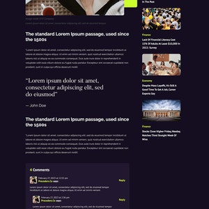 Puede incluir: Un sitio web oscuro con un art&iacute;culo de noticias sobre asesoramiento financiero. El art&iacute;culo se titula "4 Key Money Moves In An Uncertain Economy, According To Financial Advisors". El art&iacute;culo incluye un pasaje est&aacute;ndar de Lorem Ipsum, una secci&oacute;n de "de Finibus Bonorum et Malorum" de Cicer&oacute;n y una secci&oacute;n de comentarios.