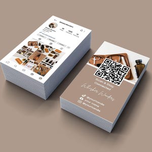 Instagram-visitekaartje, sjabloonontwerp voor visitekaartjes, social media-tempalte, visitekaartje met QR-code, bewerkbare schoonheidsspecialiste-sjablonen