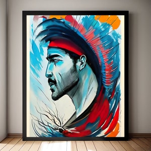 Homem como pôster de arte abstrata - um rosto de um homem em um desenho abstrato, arte digital, arte de parede, pôster brilhante, arte gerada por Ai,
