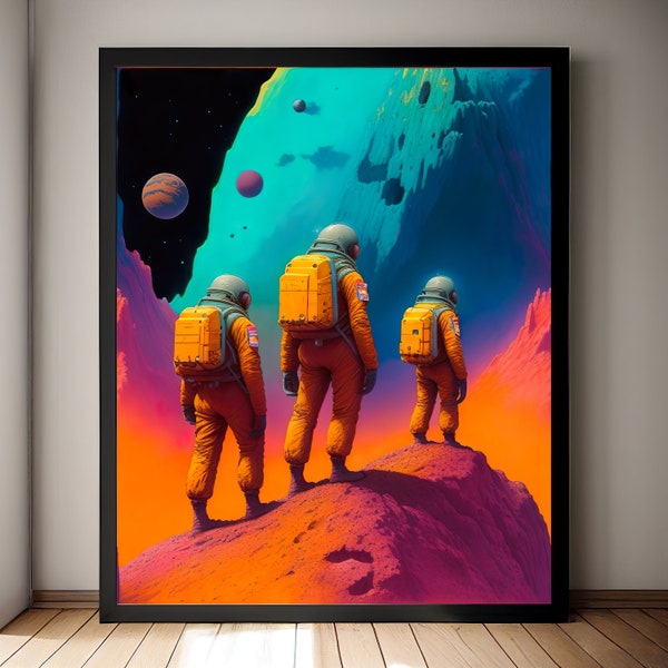 Astronauten op de planeet POSTER - Home Decor Art, Gift, AI Illustratie Art Print Wall, Space Wall Art, Astronaut Wall Art