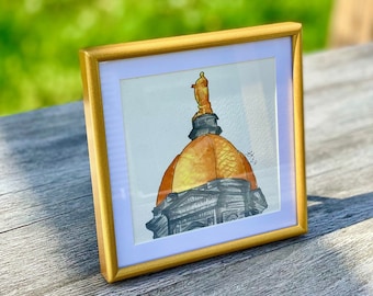 Notre Dame Dome Watercolor Painting (5x5" Framed)