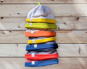 Striped Cotton Beanie: Handmade Kids Jersey Knit Hat