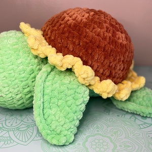 JUMBO Sea Turtle Plushie with Sunflower Shell | Crochet Stuffed Animal