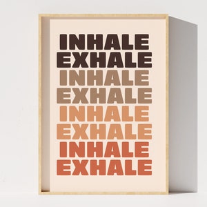 Inhale Exhale Printable Wall Art, Breathe Typography Digital Print, Terracotta Decor, Meditation Poster, Mindfulness Print, Instant Download