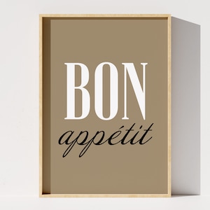 Bon Appétit Digital Print, Kitchen Decor, Dining Room Wall Art, Beige Home Decor, French Quote Poster, Instant Download