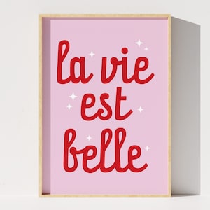 La Vie Est Belle Digital Print, French Wall Art, French Quote Printable Poster, Pink Home Decor, Life Is Beautiful, Instant Download