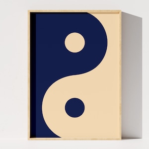 Yin Yang Printable Wall Art, Rectangular Yin Yang Symbol Digital Print, Mindfulness Decor, Meditation Poster, Navy Color, Instant Download