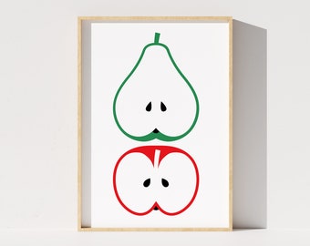 Obst Digitaldruck, Apfel Wandkunst, Birne druckbar, skandinavisches Poster, Obst Wohnkultur, moderne Wanddekoration, Instant Download